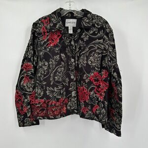 Chicos Womens‎ Tapestry Jacket Size 1 US M Boho Artsy Statement Floral Brocade